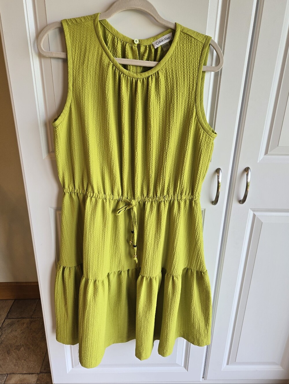 Calvin Klein Chartreuse Sleeveless Tiered Dress